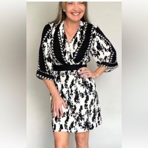 CAbi Black and Cream Geometric Dress